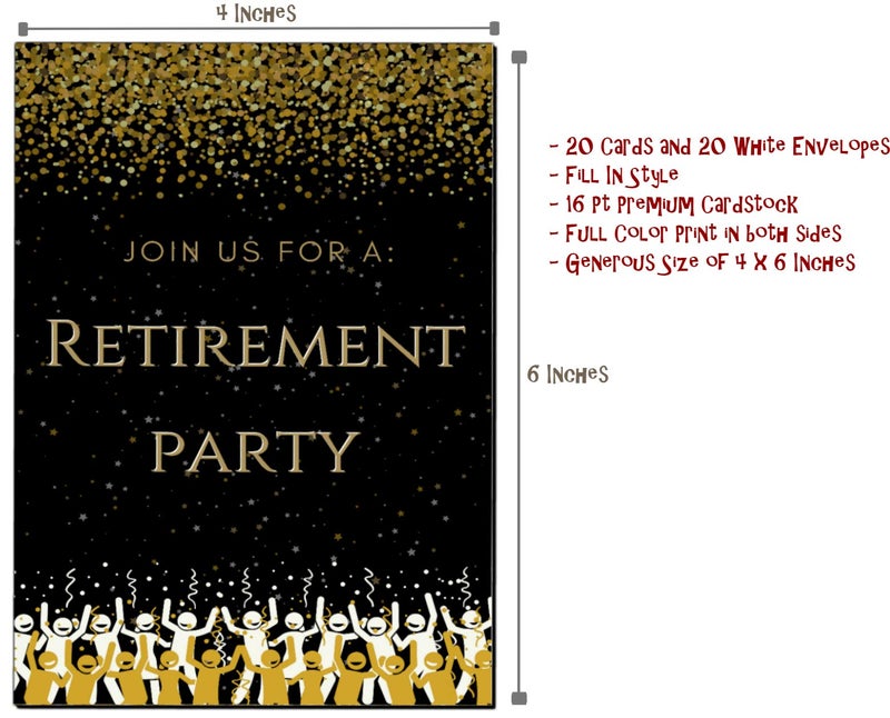 Elcer Retirement Party invitations | Retired Invites cards | 20 Count With Envelopes Black & Gold | Join us Your are Invited Fill In Style | Happy Retirement Celebration - Image 5